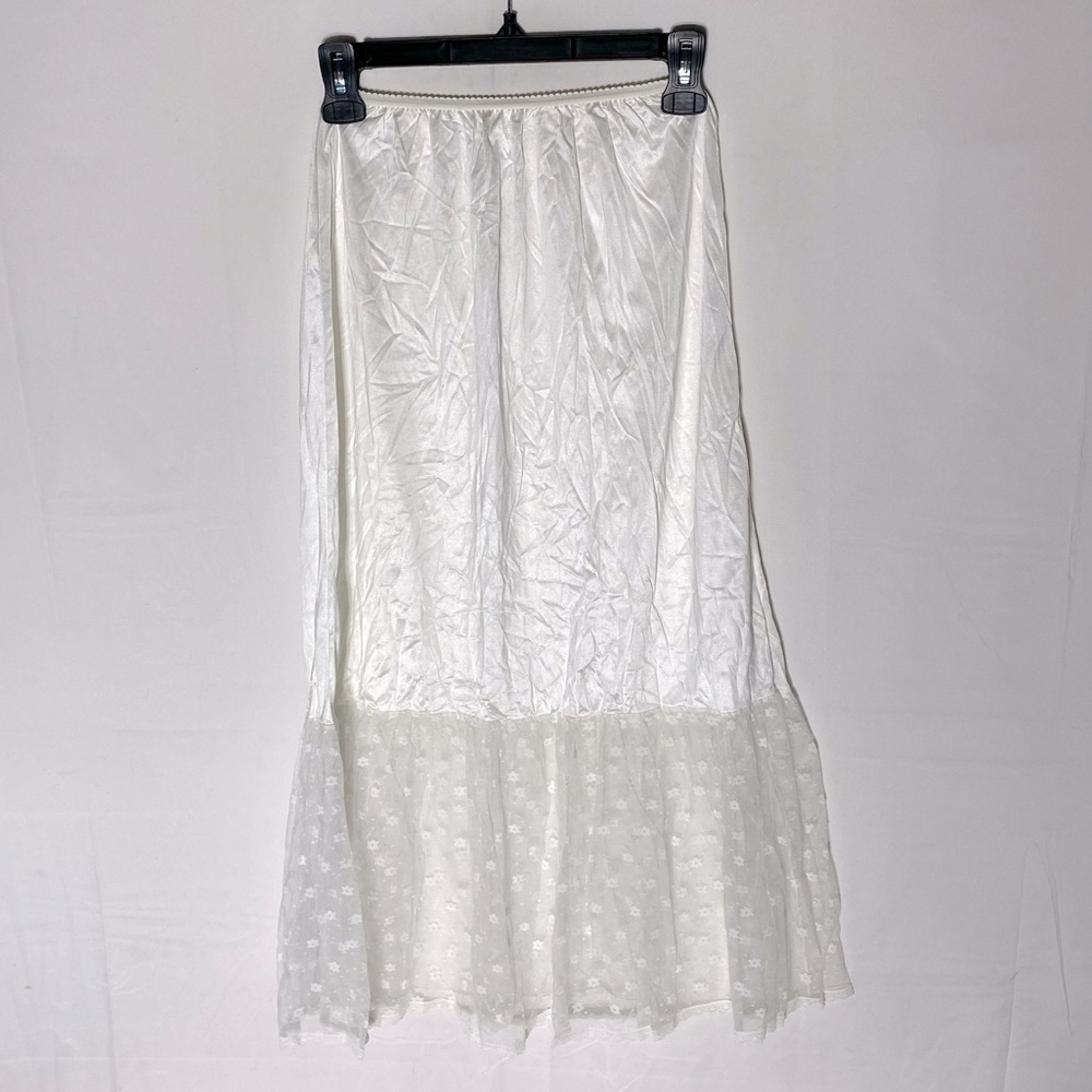 Vintage Montelle Intimates White Slip Skirt Lingerie Layering Mesh Lace Hem S